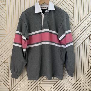 Barbarian Rugby Wear Polo Long Sleeve pink gray striped cotton Made In Canada L